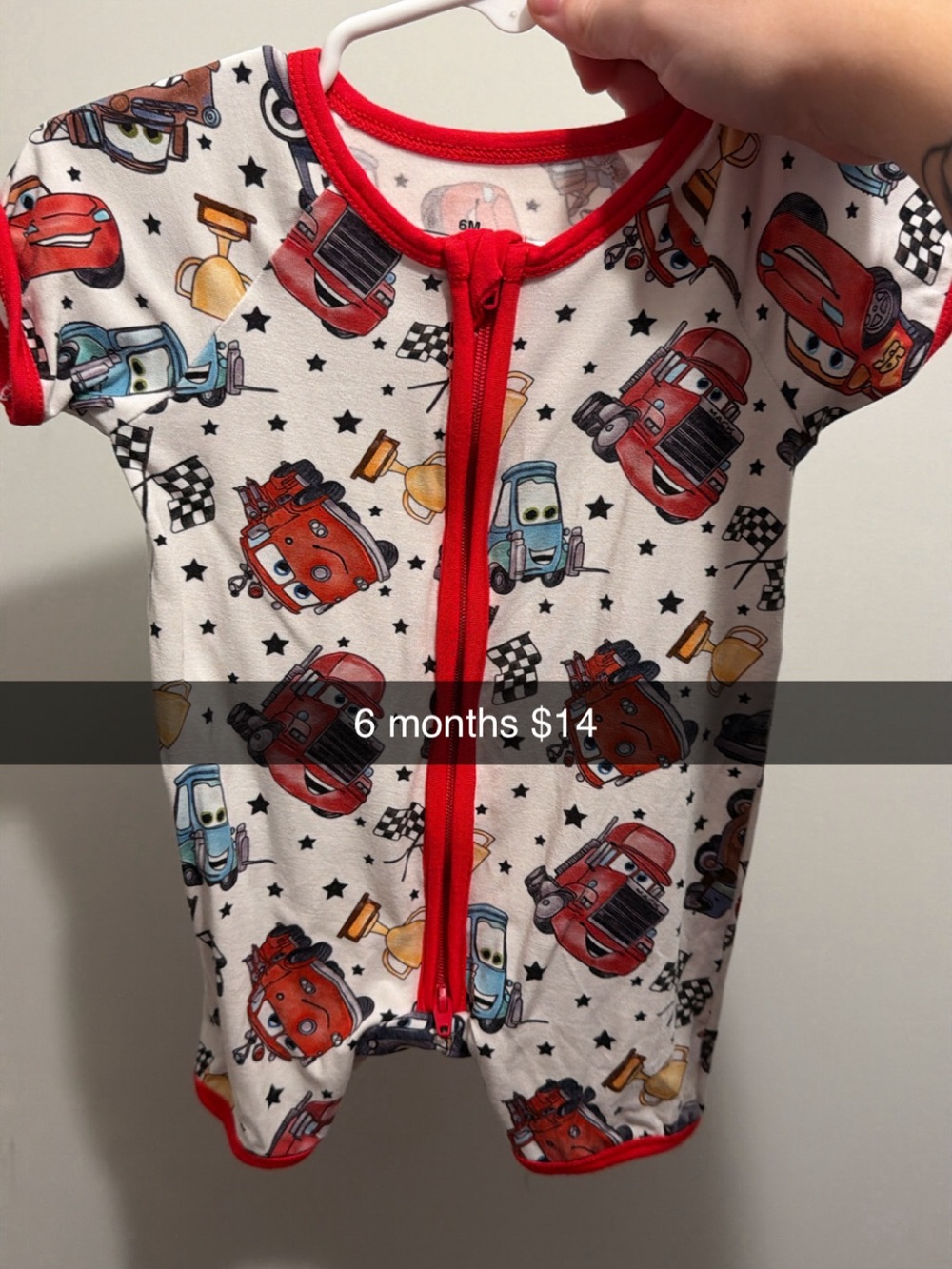 Baby Cars Print Short Sleeve Romper - Red Trim